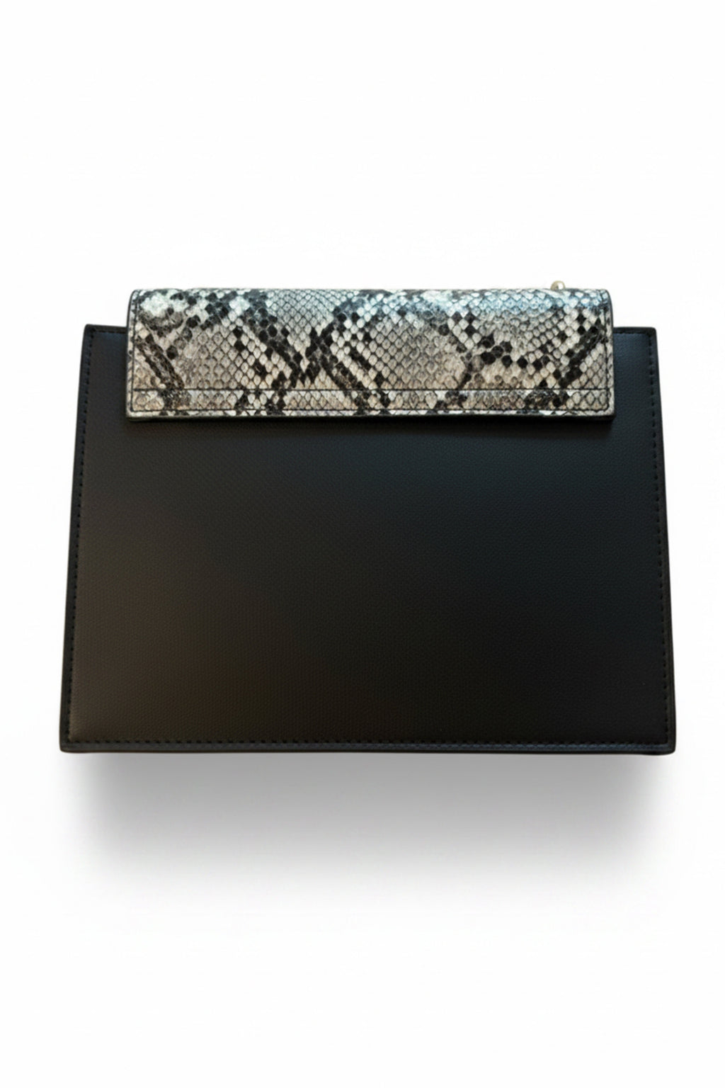 Vieta Snakeskin Flap Shoulder Bag with Black Trim