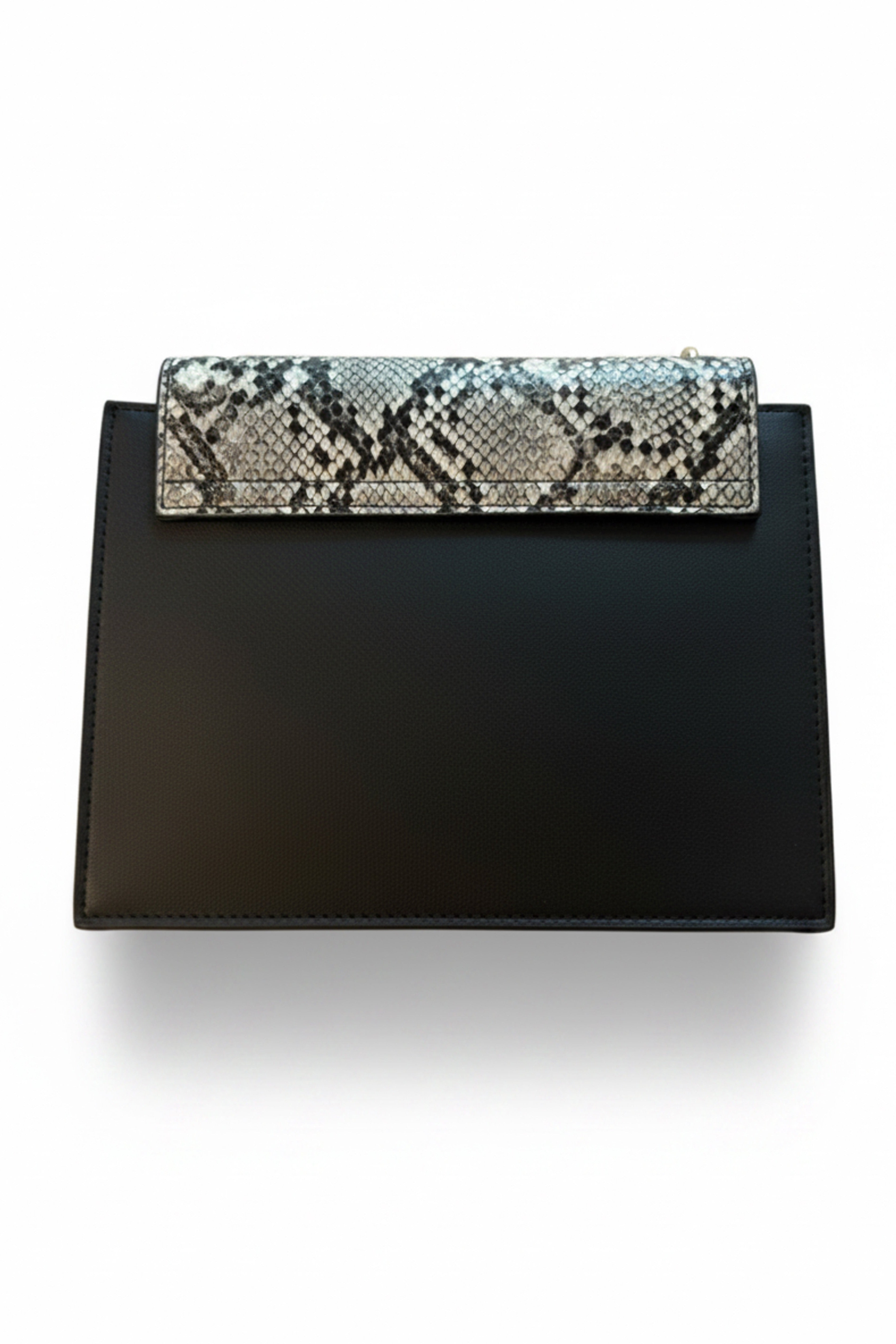 Vieta Snakeskin Flap Shoulder Bag with Black Trim