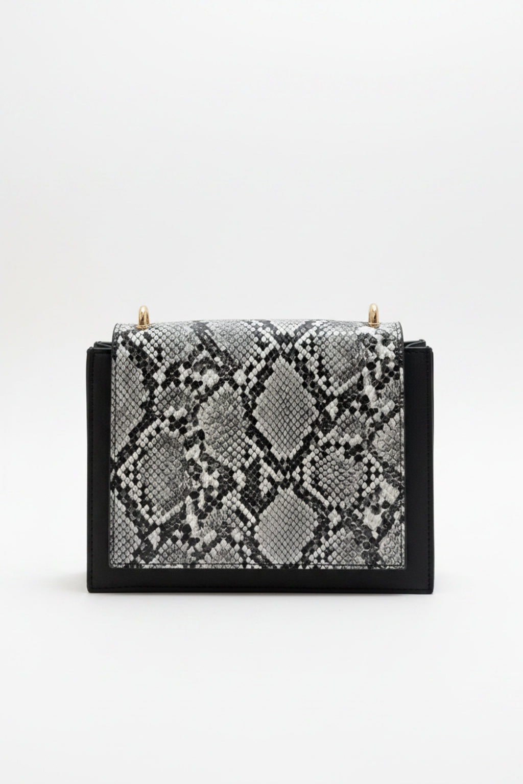 Vieta Snakeskin Flap Shoulder Bag with Black Trim