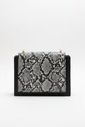 Vieta Snakeskin Flap Shoulder Bag with Black Trim