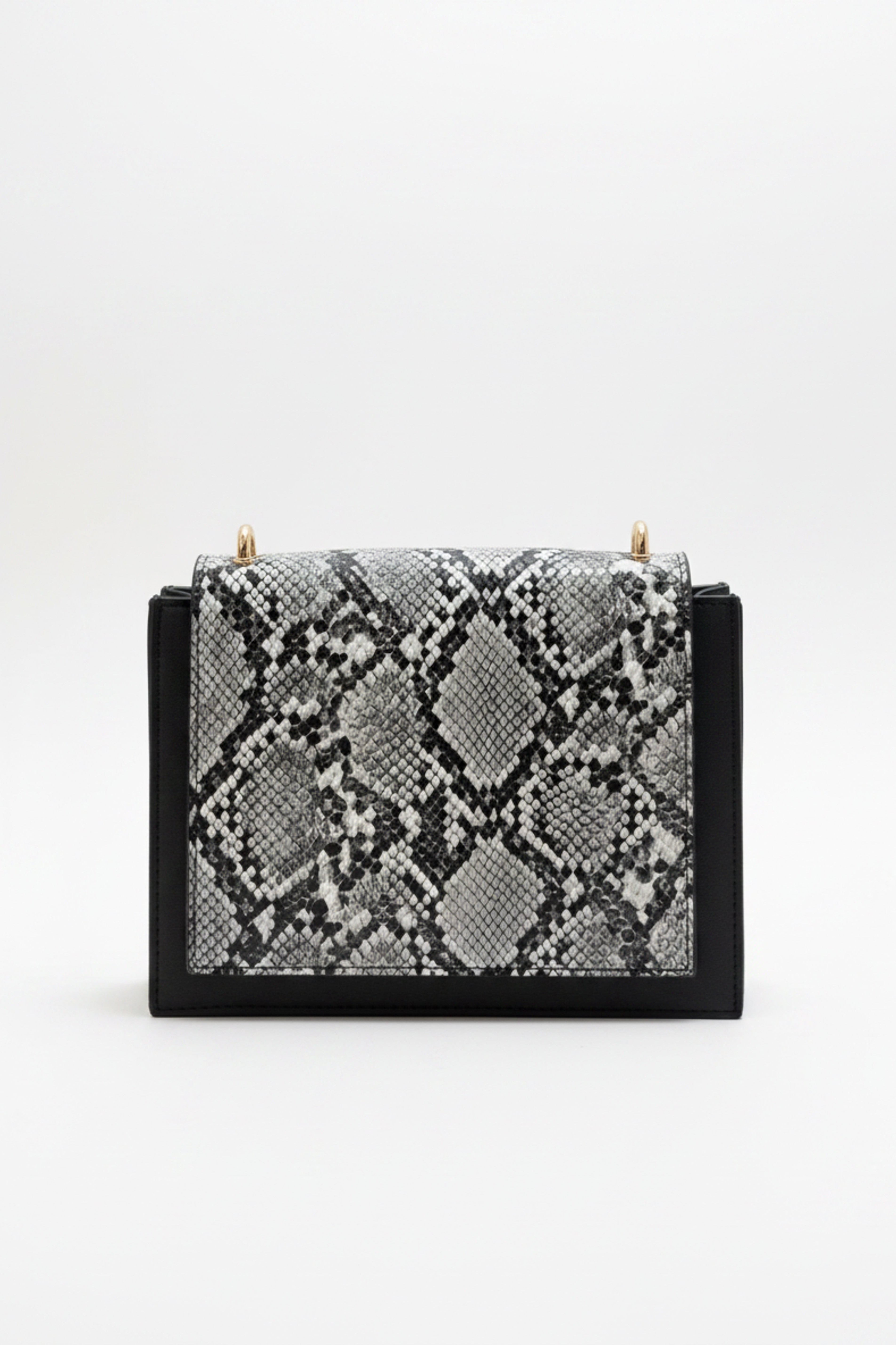 Vieta Snakeskin Flap Shoulder Bag with Black Trim