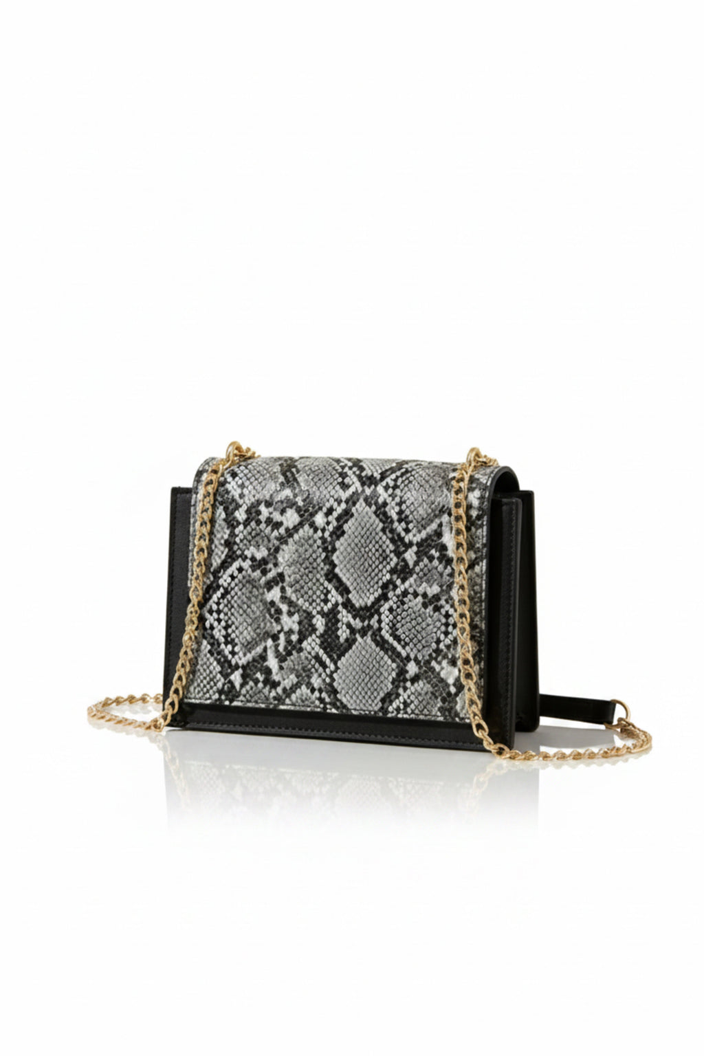 Vieta Snakeskin Flap Shoulder Bag with Black Trim