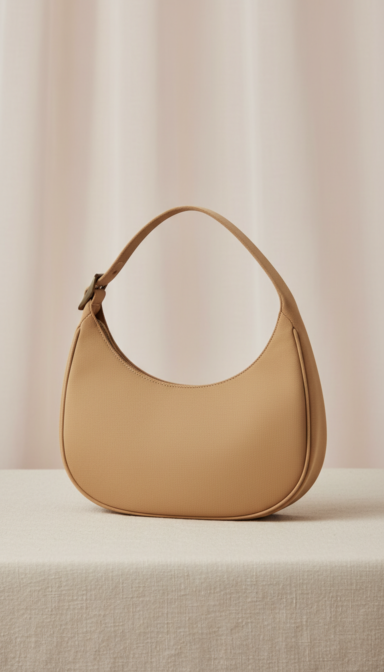 Soft Crescent Shoulder Bag in Pebbled Leather