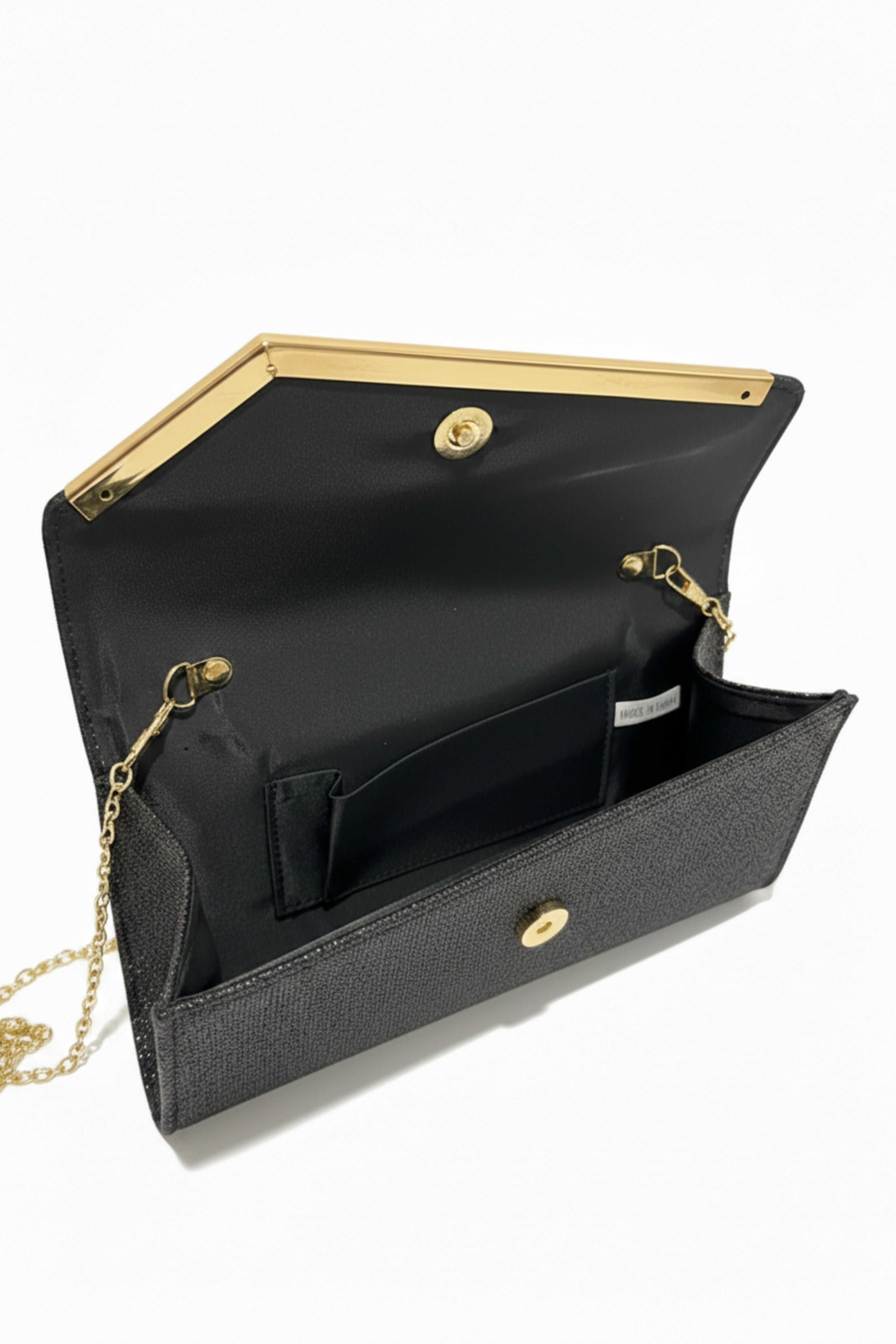Black Sparkle Clutch with Gold Trim