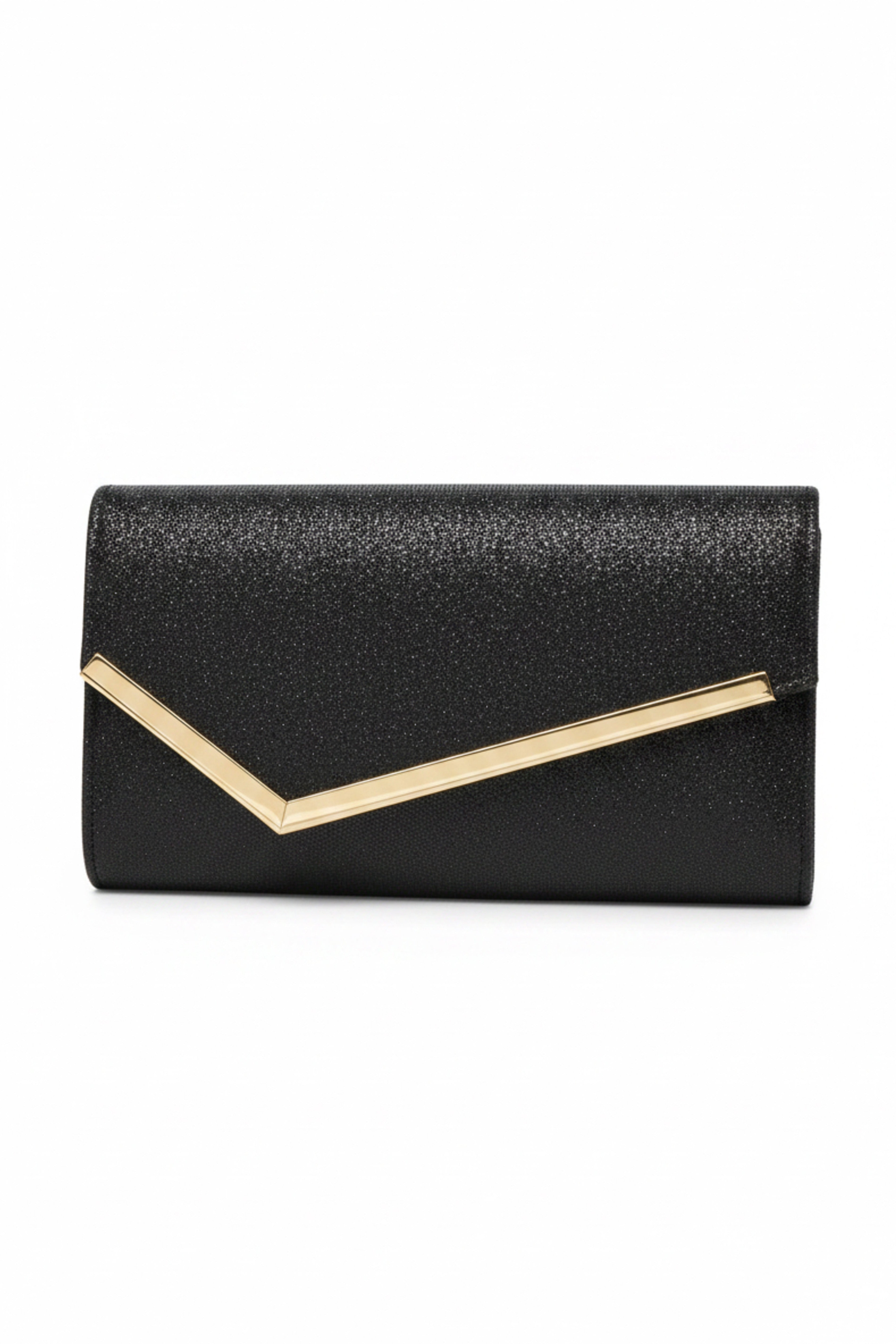 Black Sparkle Clutch with Gold Trim