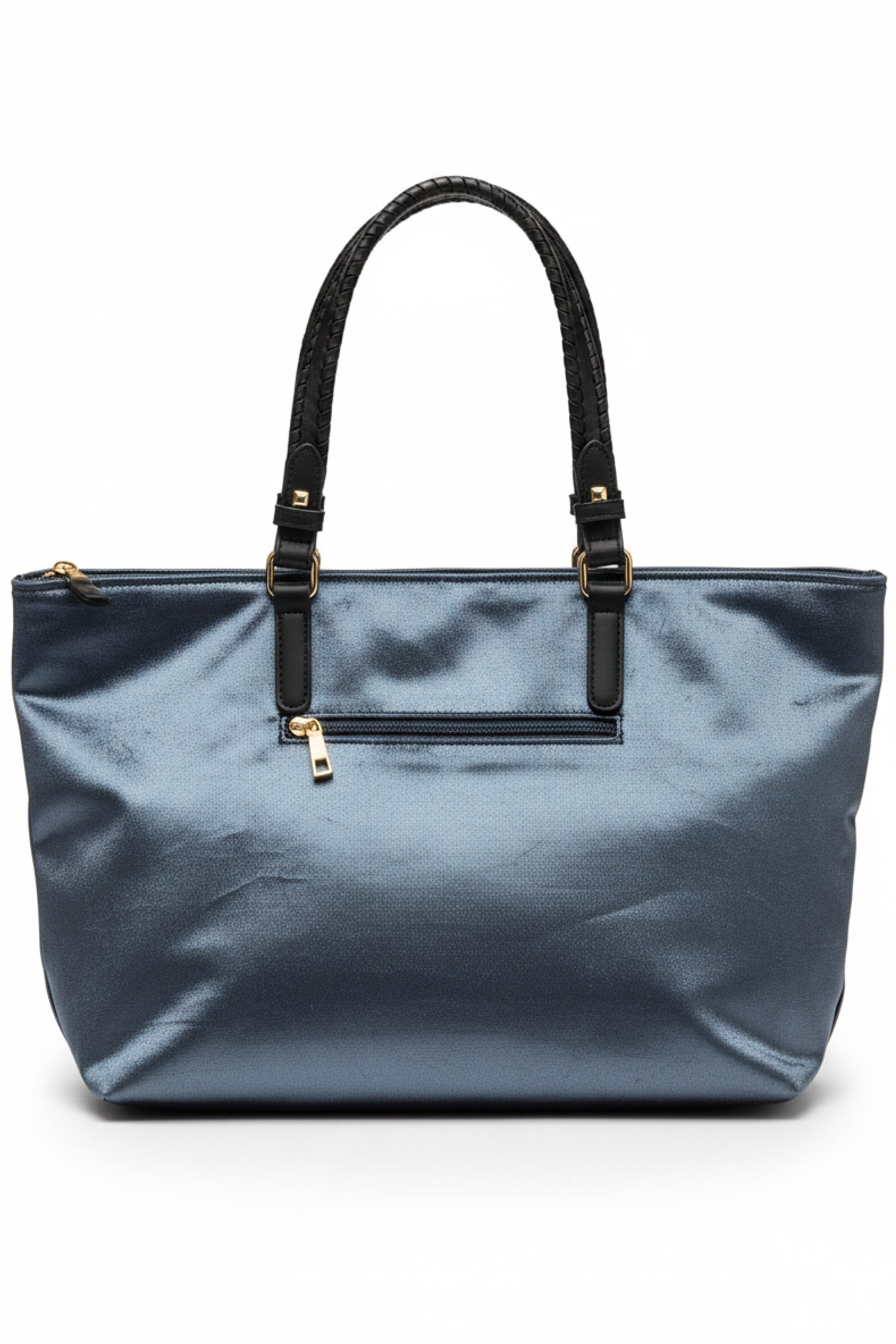Braided Handle Metallic Pleated Shoulder Bag