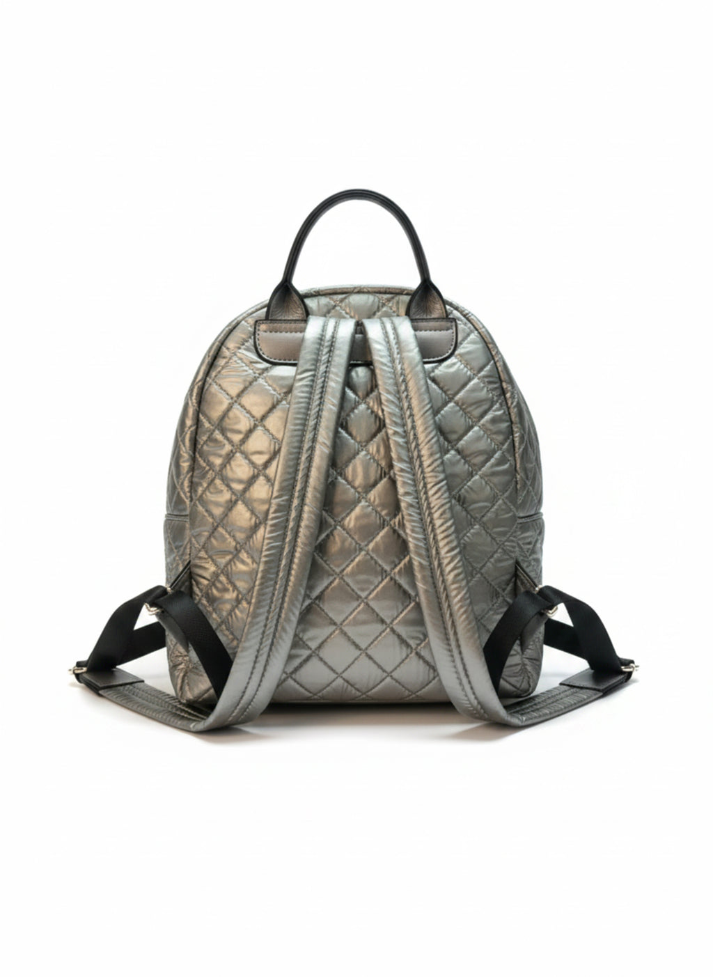 Chrome Diamond‑Stitch Backpack