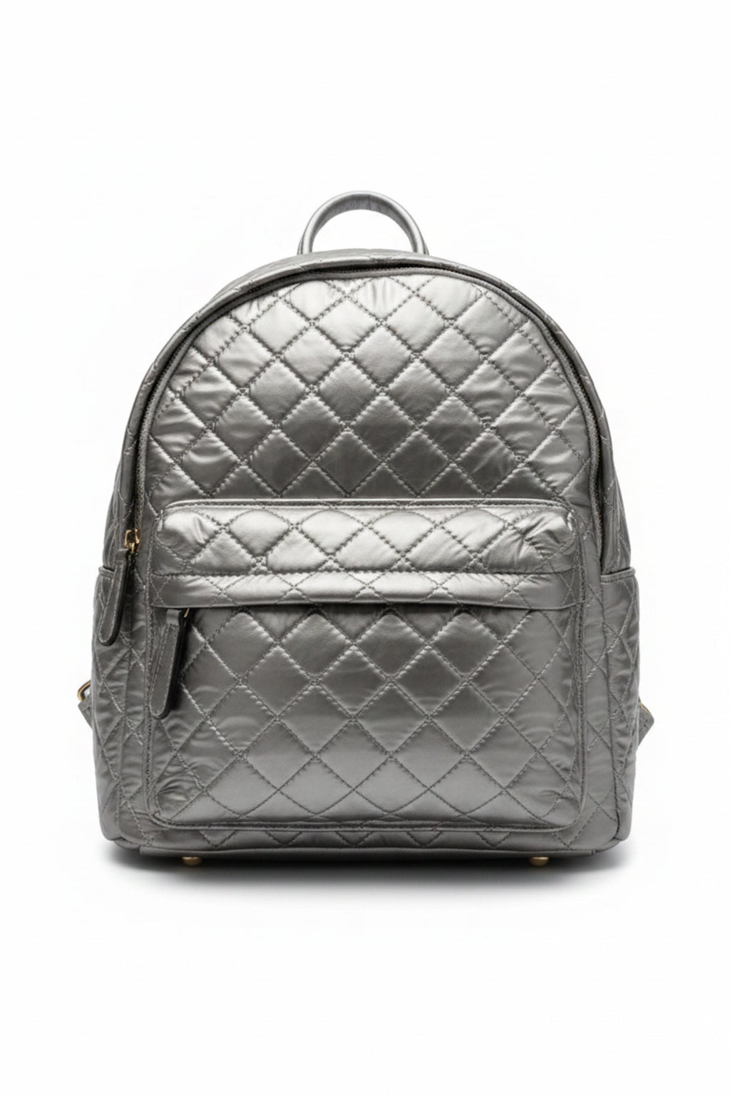 Chrome Diamond‑Stitch Backpack