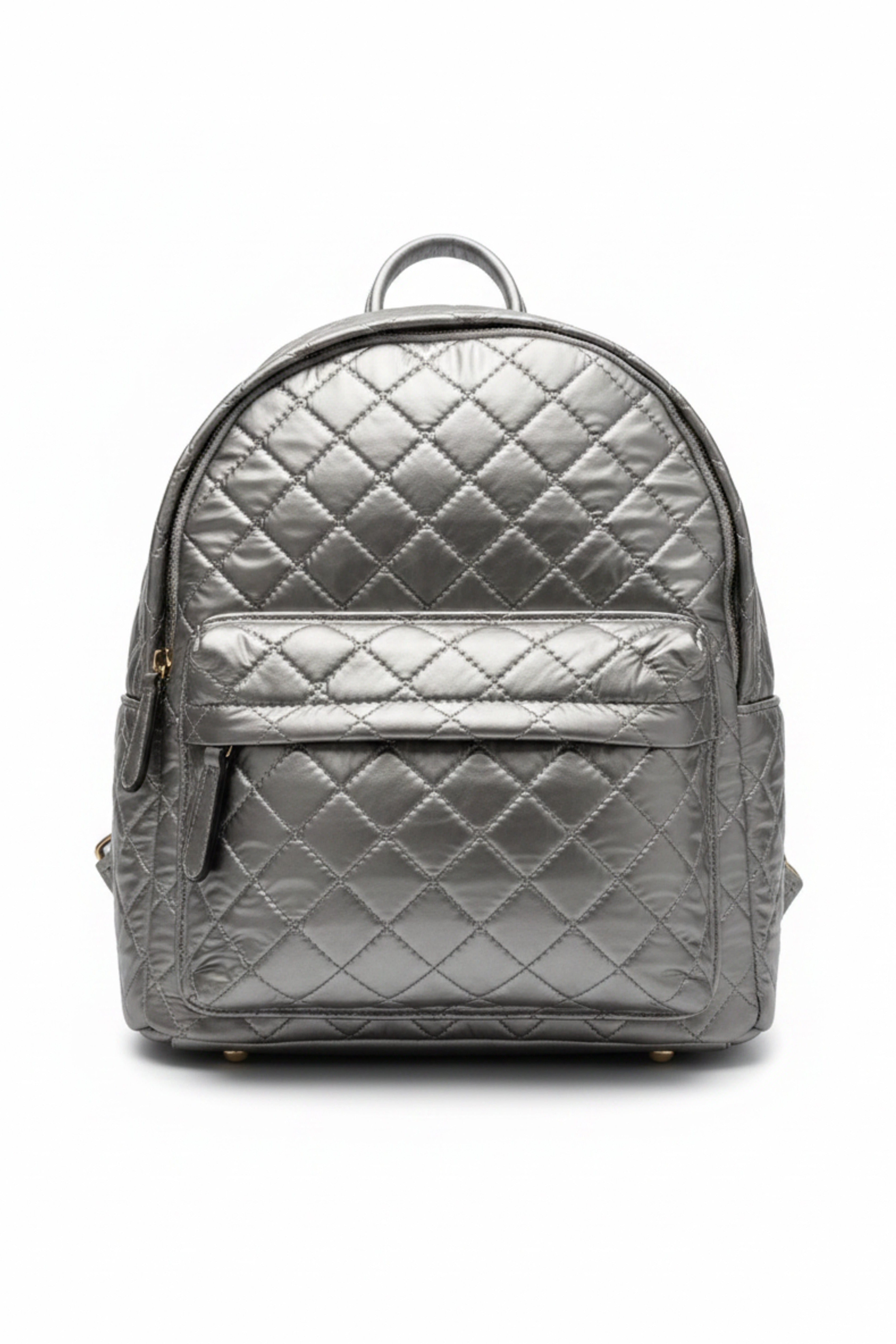 Chrome Diamond‑Stitch Backpack
